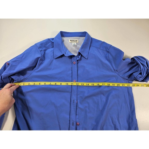 Magellan women roll tab sleeve fishing outdoor blue button up XL ^* - Picture 5 of 7
